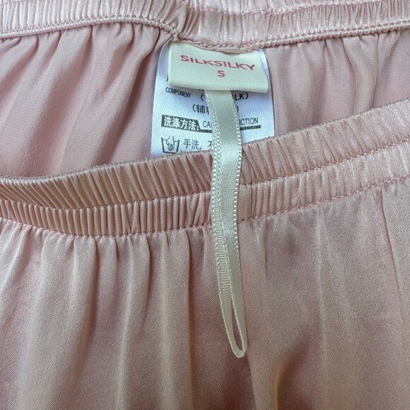 SilkSilky Pajama Set Sz Sm 2 Piece Button Up Pants Pastel Pink 200% Silk Luxury - Picture 13 of 16